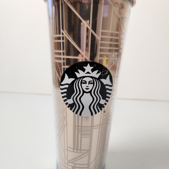 STARBUCKS Venti Cold Cup Tumbler Rose Gold Pink Lid No Straw 2017 Holiday - Picture 2 of 7